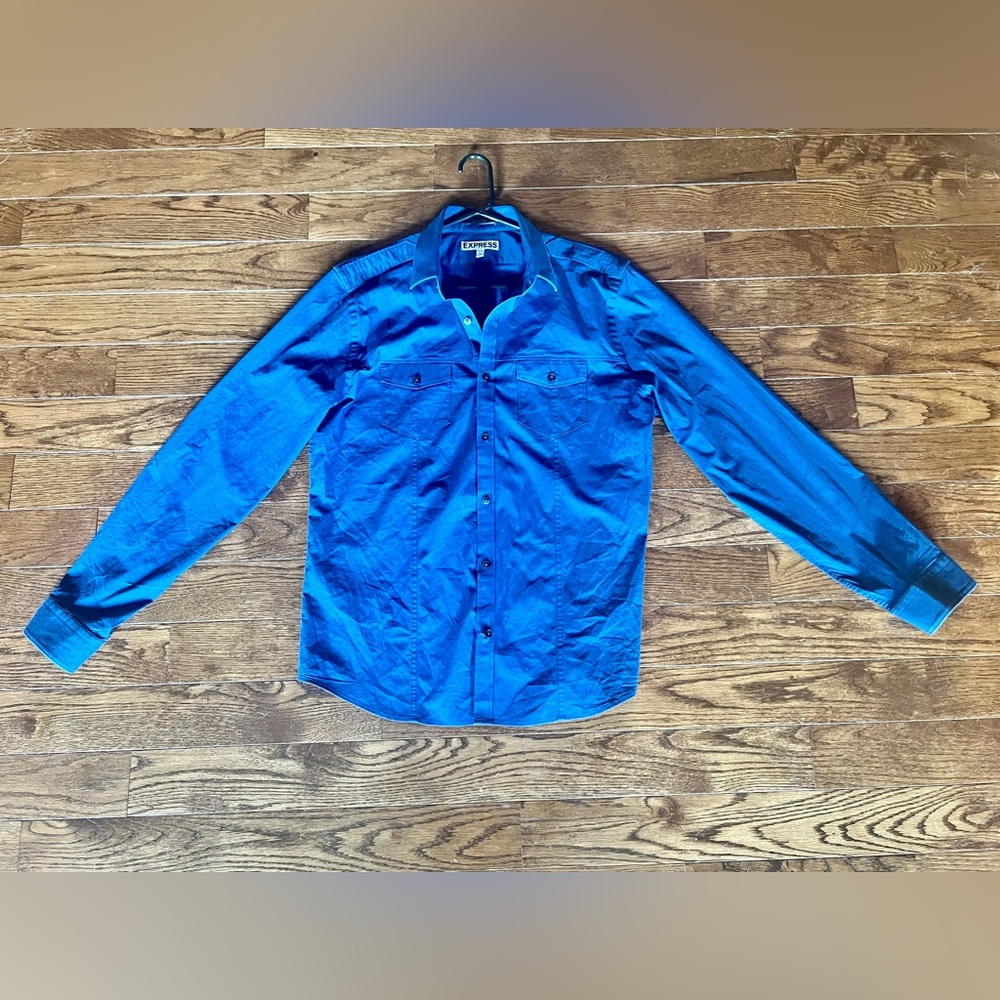 EXPRESS - MEN'S BLUE EXTRA SLIM FIT BUTTON-UP SHIRT - SIZE LARGE